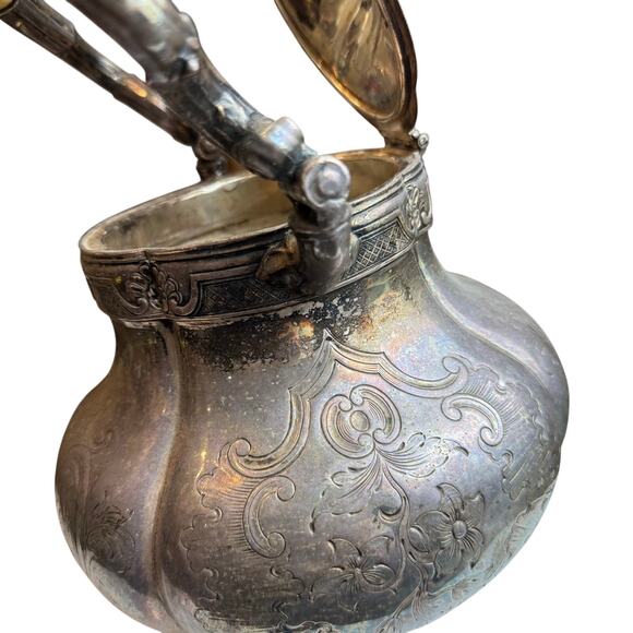 Antique Silverplate Teapot Floral Engraved Bone Handle Ornate Victorian Hinged - Picture 11 of 16